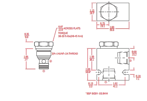 ICV08-20のポペットバルブ、チェックバルブ (高圧) の性能/寸法/断面図